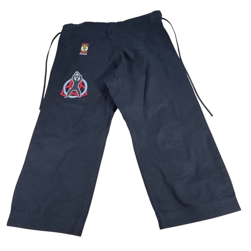 RARE Century Ironman Embroidered Martial Arts Pants Sz 2 Black Cotton Canvas